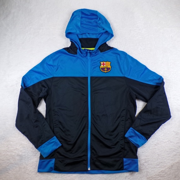 FC Barcelona Hoodie Mens Size Medium Blue/Black Full Zip - Picture 1 of 11
